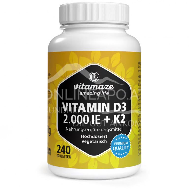 Vitamaze Vitamin D3 2.000 IE + K2 100 mcg hochdosiert Tabletten
