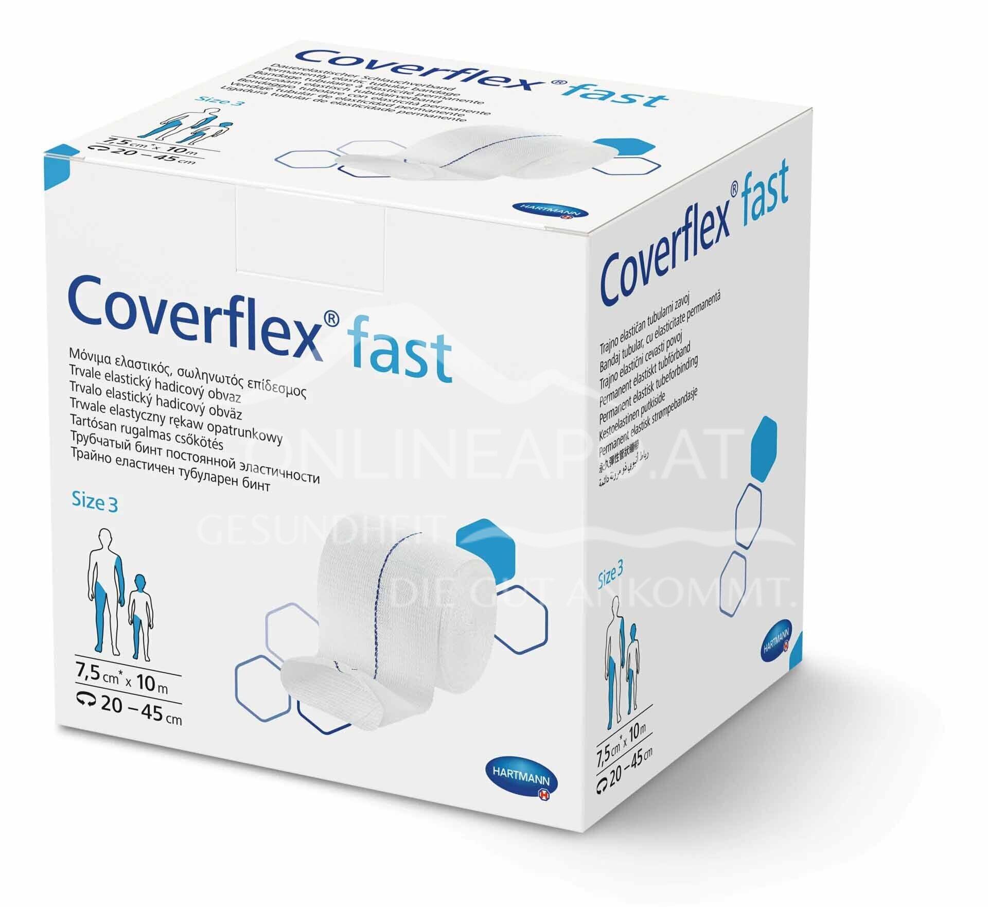 Coverflex® Fast permanently elastic tubular bandage roll, size 3, 7.5 cm x 10 m