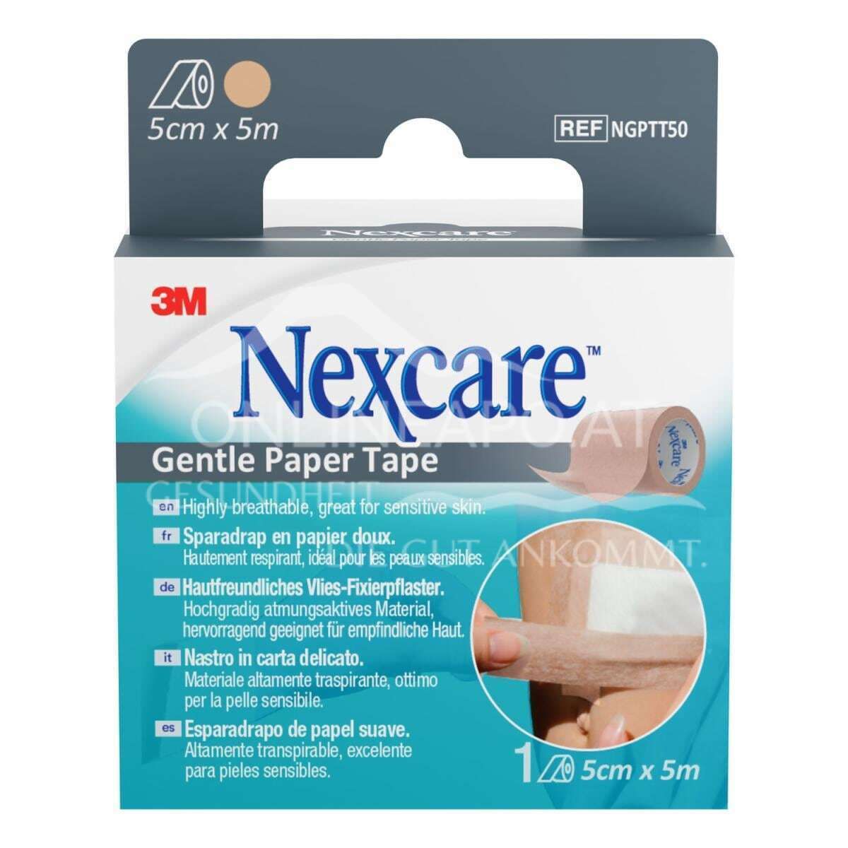 3M™ Nexcare™ Gentle Paper Tape, sensitives Fixierpflaster, Rolle, beige, 50 mm x 5 m