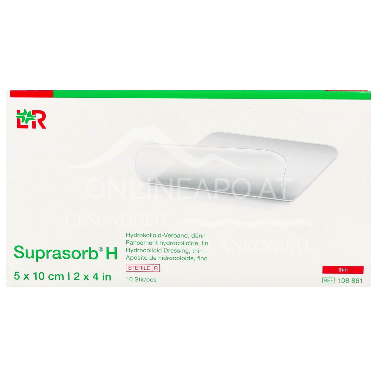 Suprasorb® H hydrocolloid dressing, thin, sterile, 5 x 10 cm