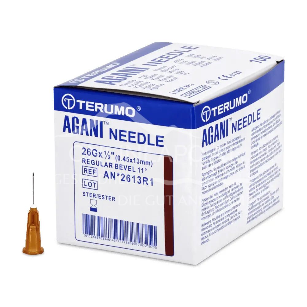 Terumo® Agani™ disposable cannula 26G x 1/2", Ø 0.45 x 13 mm, brown