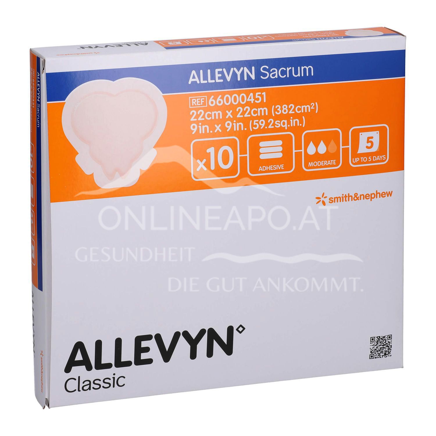 ALLEVYN SACRUM Adhesive hydrocellular foam dressing, sterile, 22 x 22 cm