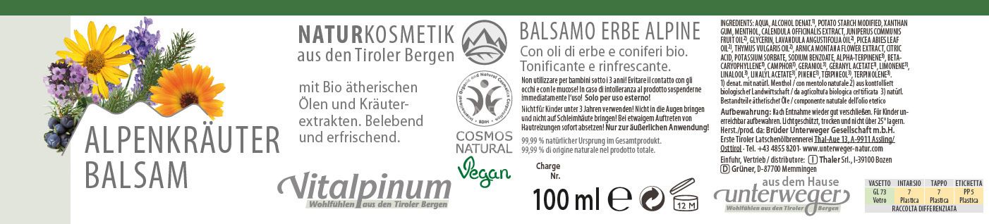 Unterweger Vitalpinum Alpenkräuter Balsam