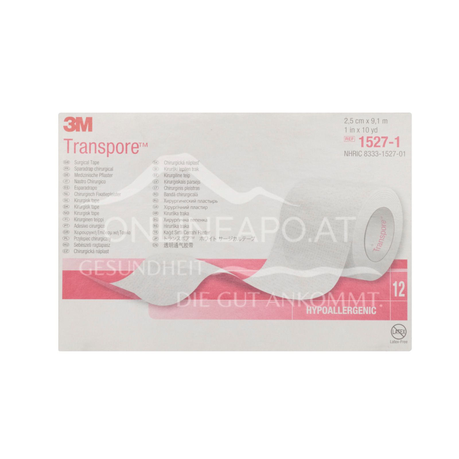 3M™ Transpore™ Kunststoffpflaster, 1527-1, 2,5 cm x 9,1 m