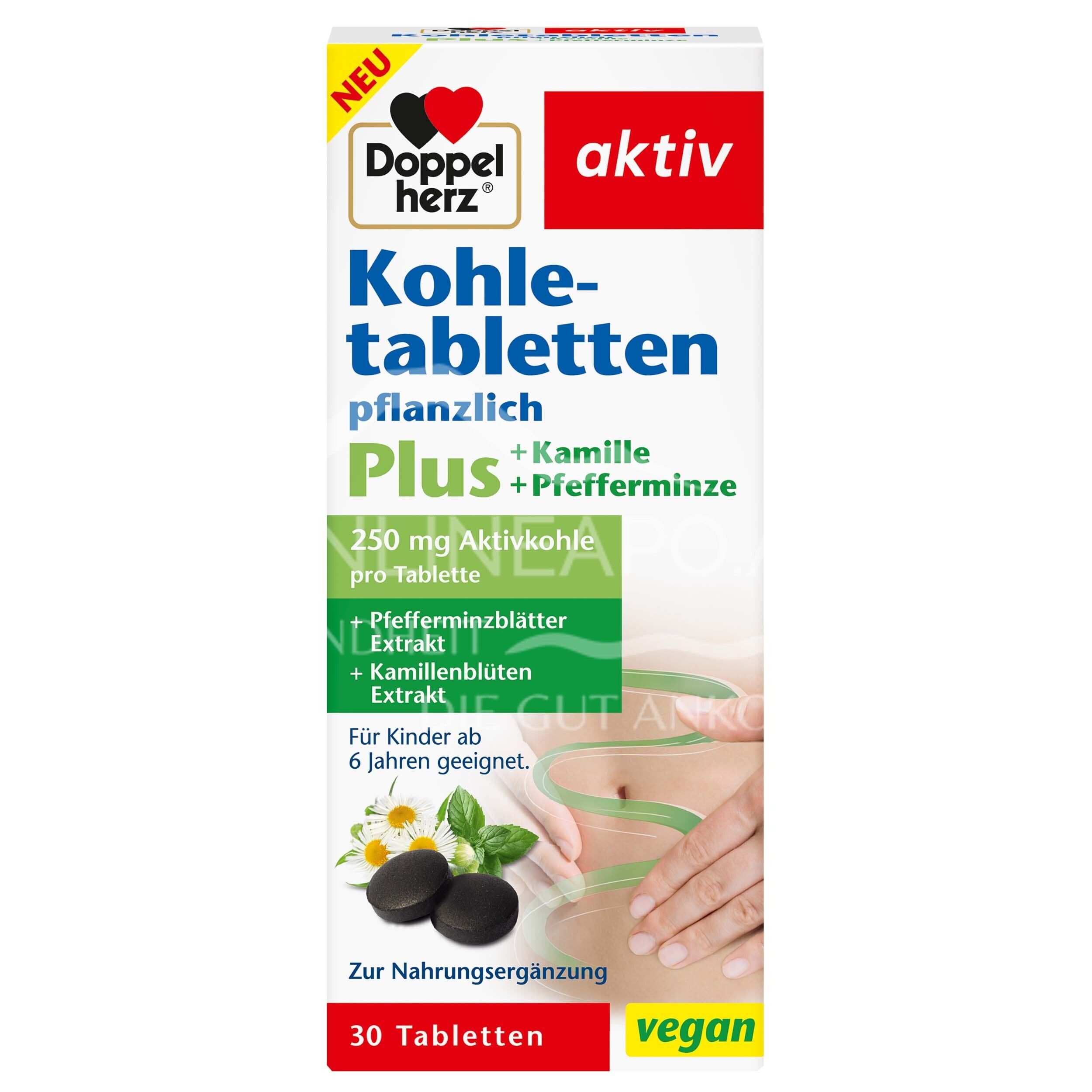 Doppelherz aktiv Kohletabletten Plus pflanzlich mit Kamille + Pfefferminze