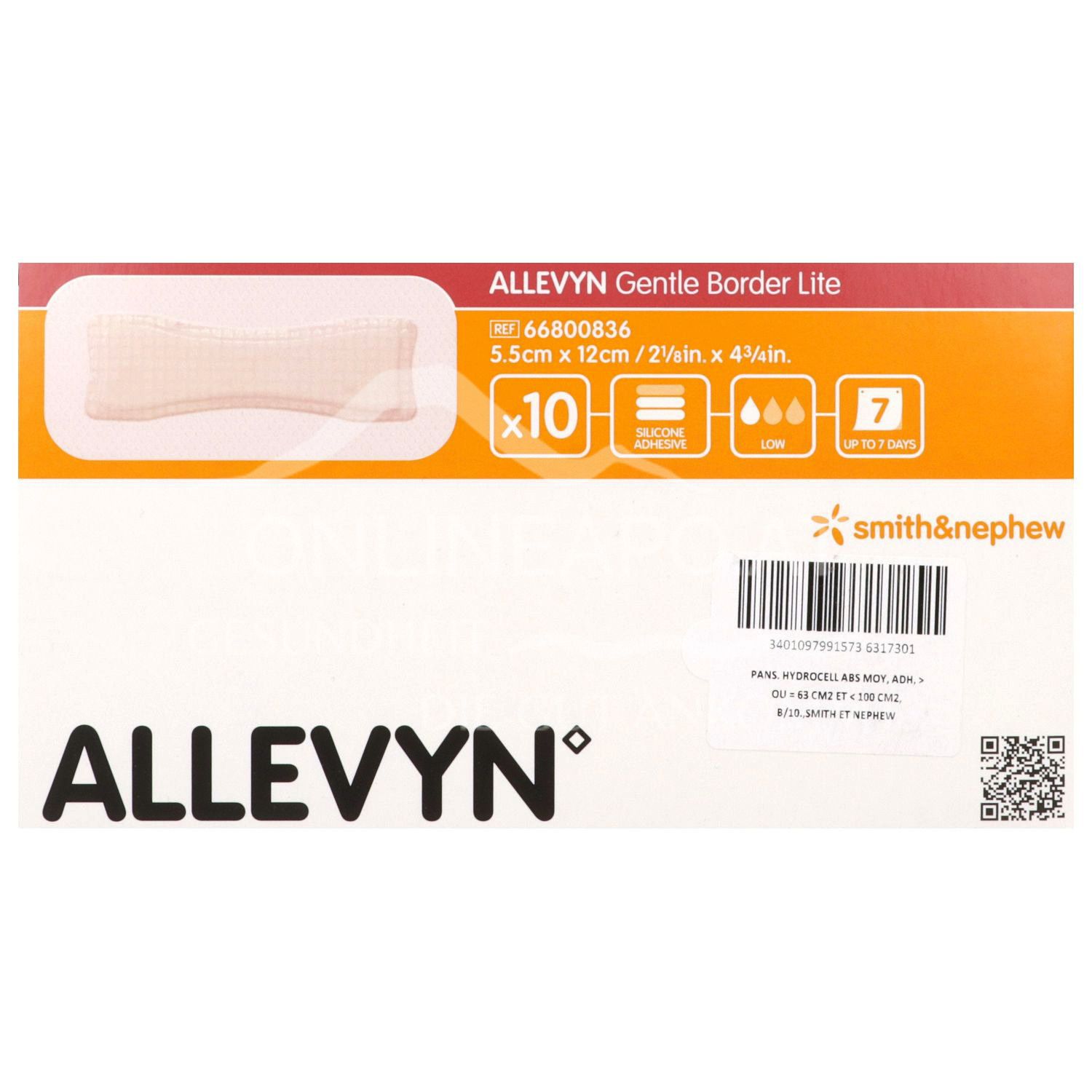 ALLEVYN GENTLE BORDER LITE adhesive silicone foam dressing sterile, 5 x 5 cm