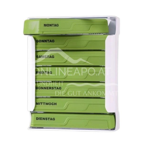 APOfit Weekly Dispenser, 7-compartment planner, green