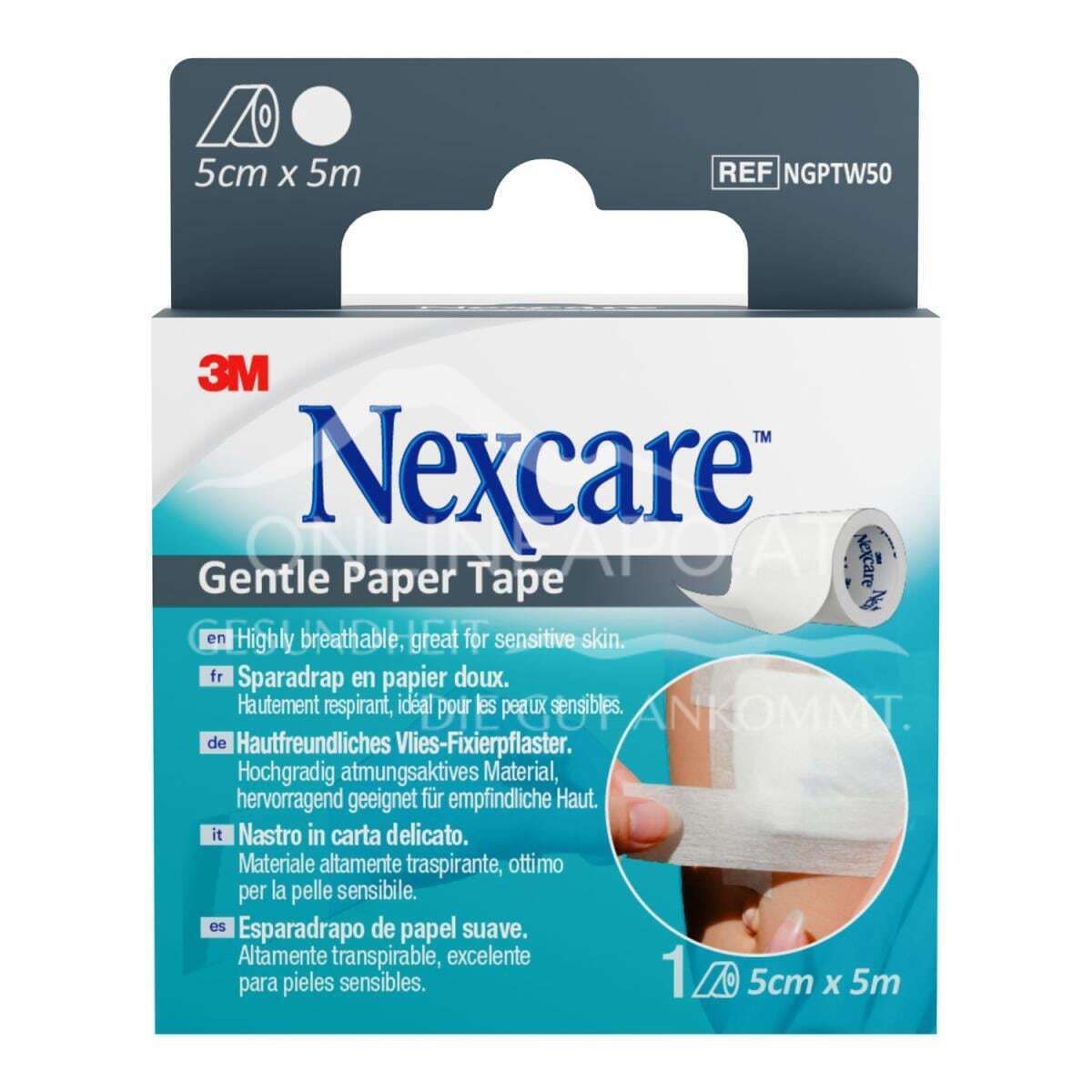 3M™ Nexcare™ Gentle Paper Tape, sensitives Fixierpflaster, Rolle, weiß, 50 mm x 5 m