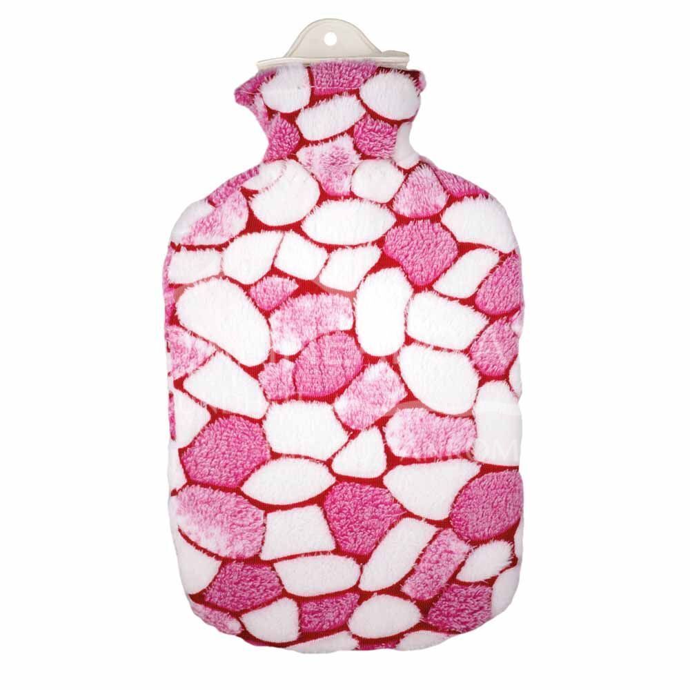 Singer hot water bottle with plush cover, mosaic white/pink - 2.0L