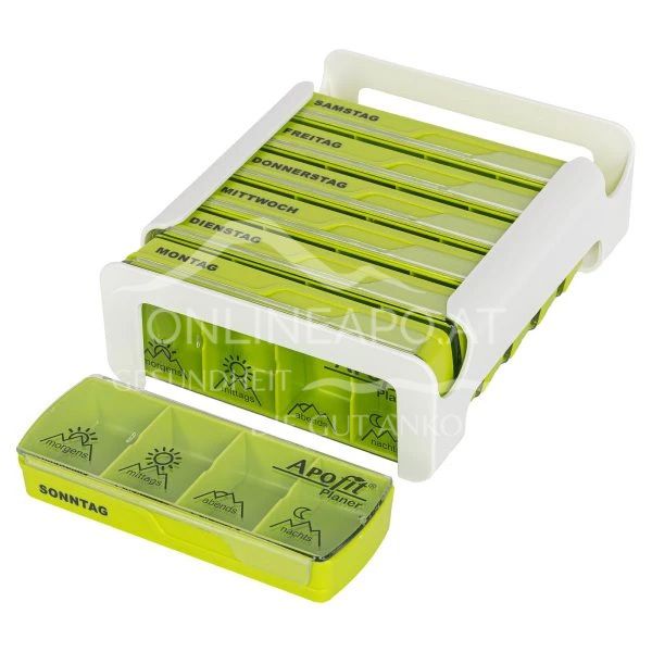 APOfit Weekly Dispenser, 7-compartment planner, green