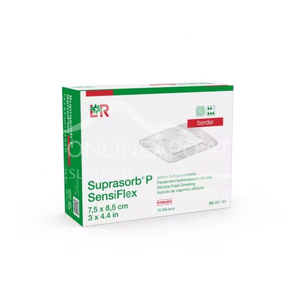 Suprasorb® P SensiFlex border silicone foam dressing, sterile, 7.5 x 8.5 cm