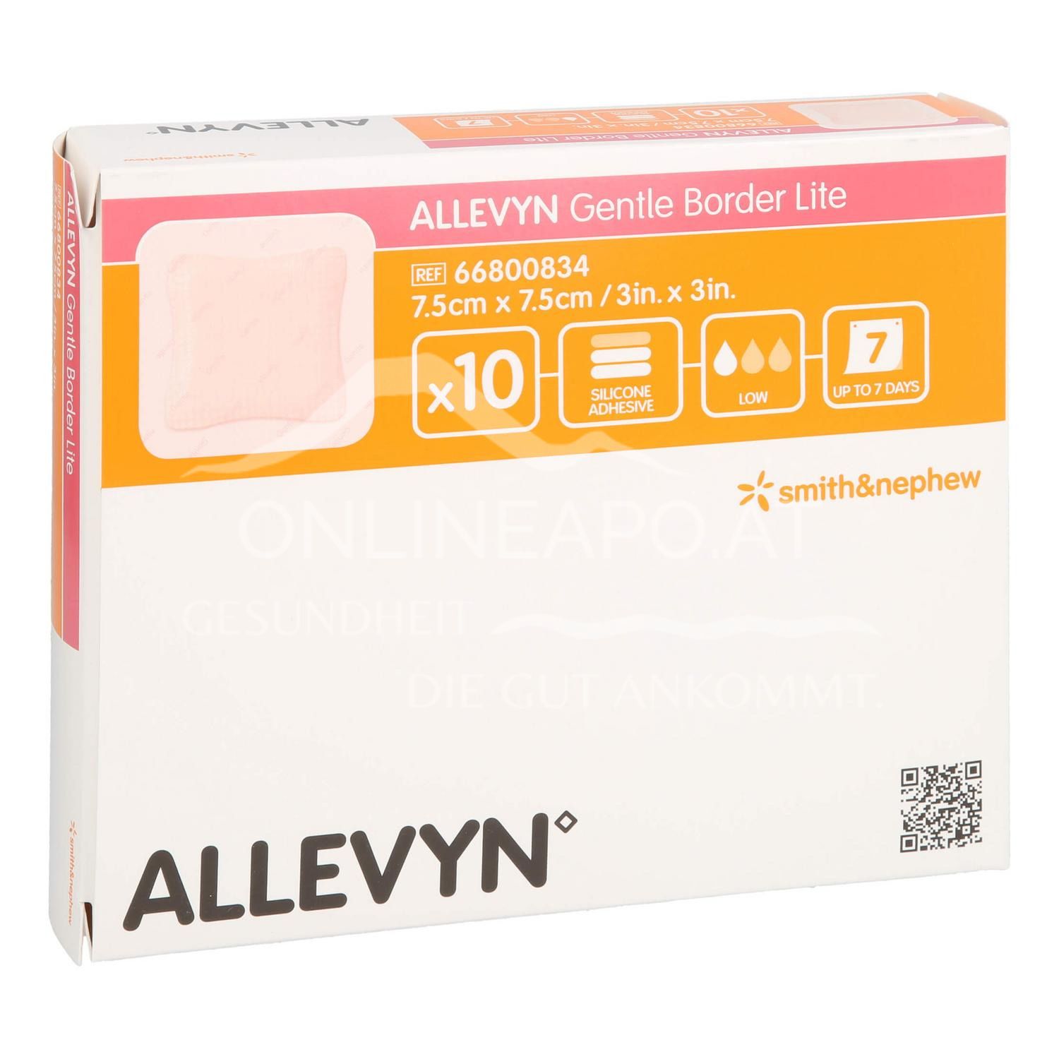 ALLEVYN GENTLE BORDER LITE haftender Silikon-Schaumverband steril, 7,5 x 7,5 cm