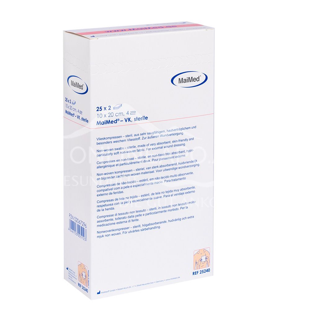 MaiMed Vlieskompressen 4-fach, steril, 10 x 20 cm, 25 x 2 Stück