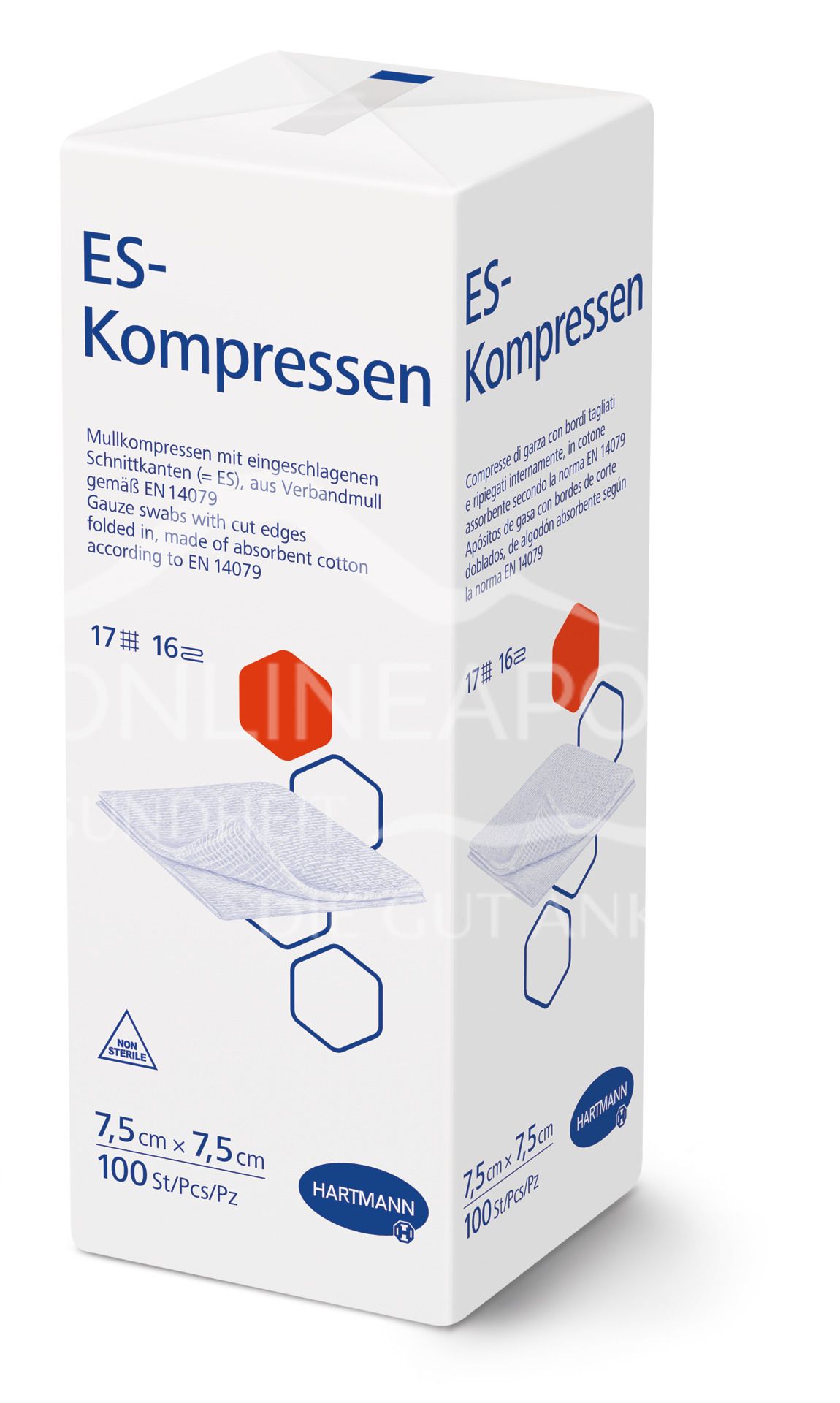 ES compresses 16-fold, non-sterile, 7.5 x 7.5 cm