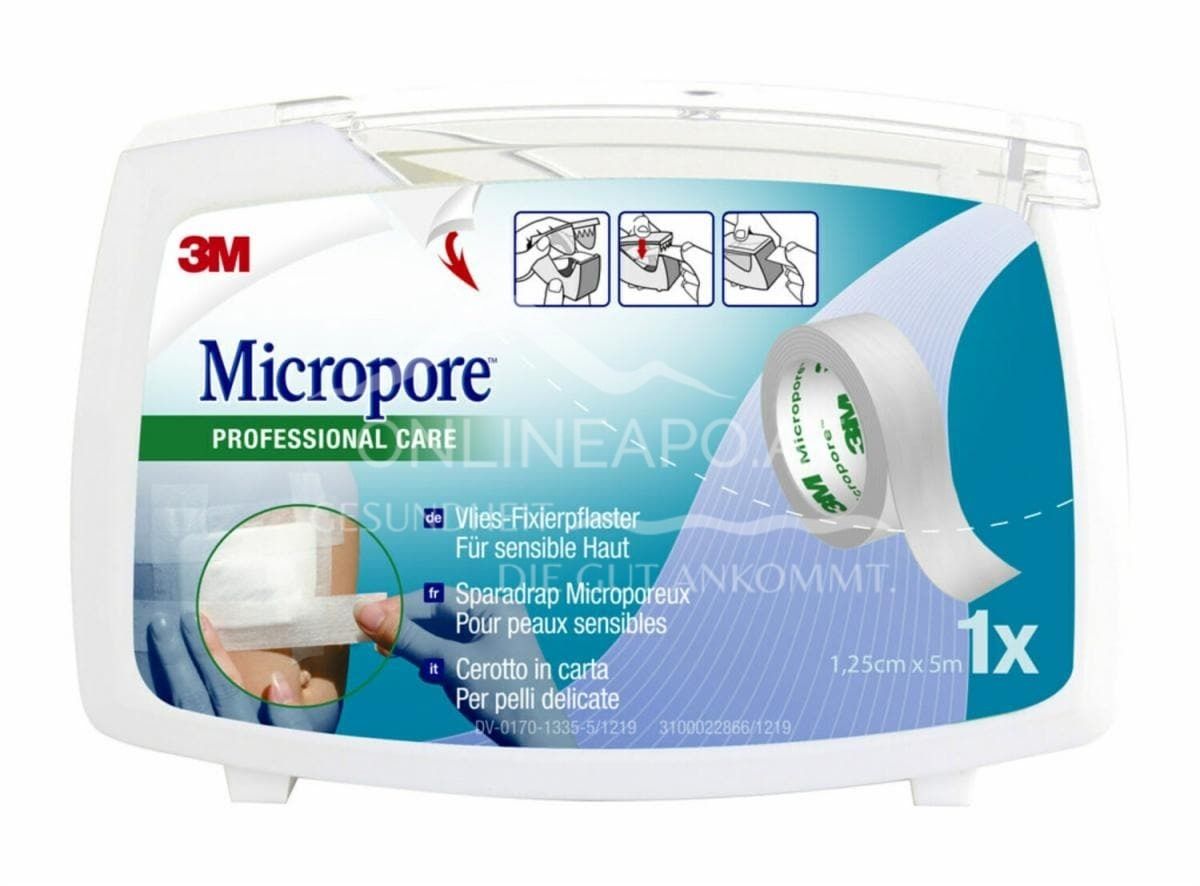 3M™ Micropore™ Vliespflaster, 1530NP, 12,5 mm x 5 m, mit Abroller