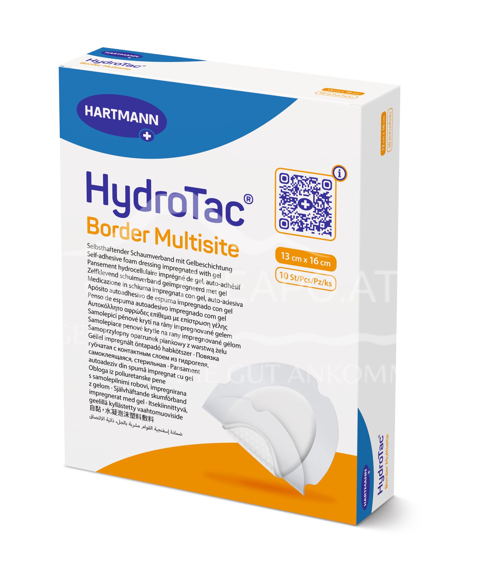 HydroTac® border multisite selbsthaftender Schaumverband mit Gelbeschichtung, steril, 13 x 16 cm