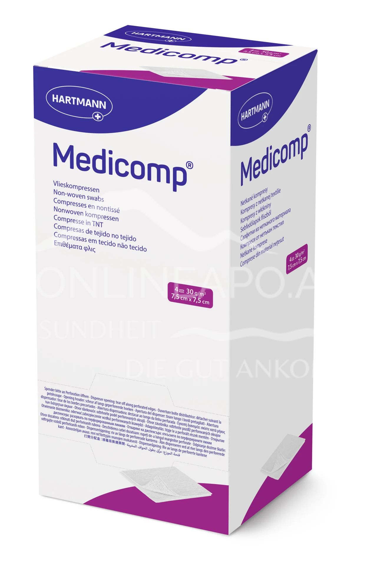 Medicomp® non-woven compresses sterile, 4-fold, 7.5 x 7.5 cm, 100 x 2 pieces