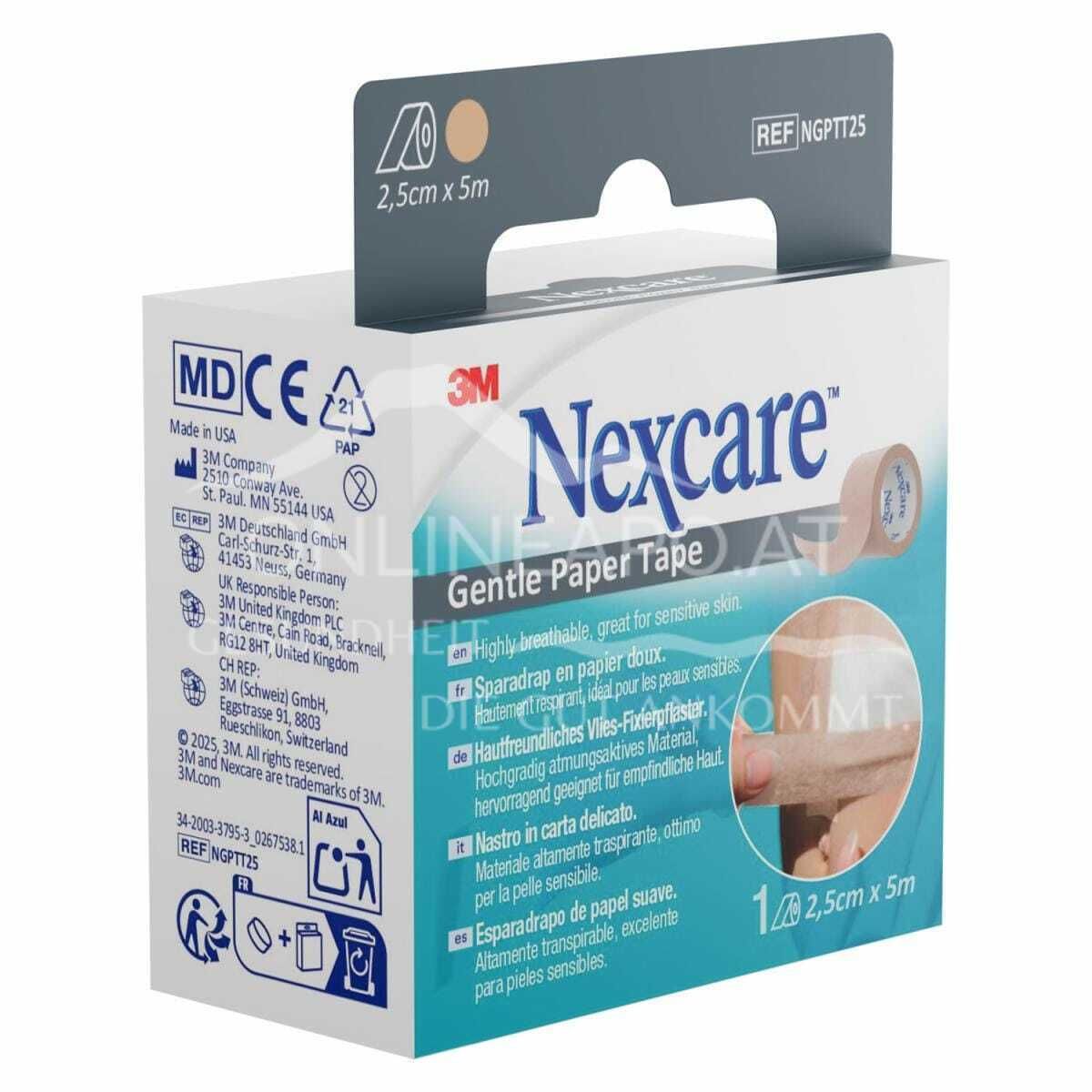 3M™ Nexcare™ Gentle Paper Tape, sensitives Fixierpflaster, Rolle, beige, 25 mm x 5 m