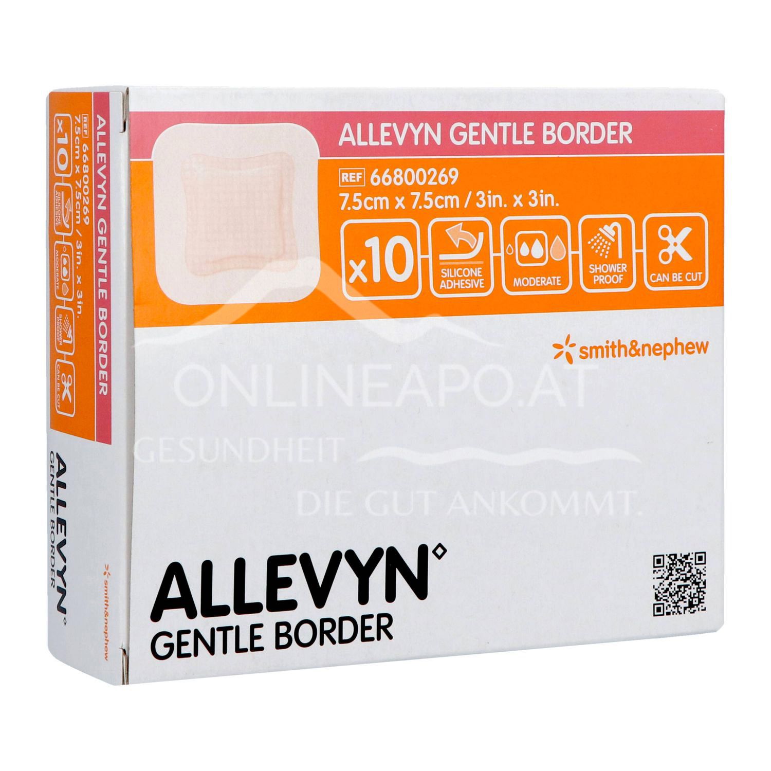 ALLEVYN GENTLE BORDER haftender Wundverband steril, 7,5 x 7,5 cm