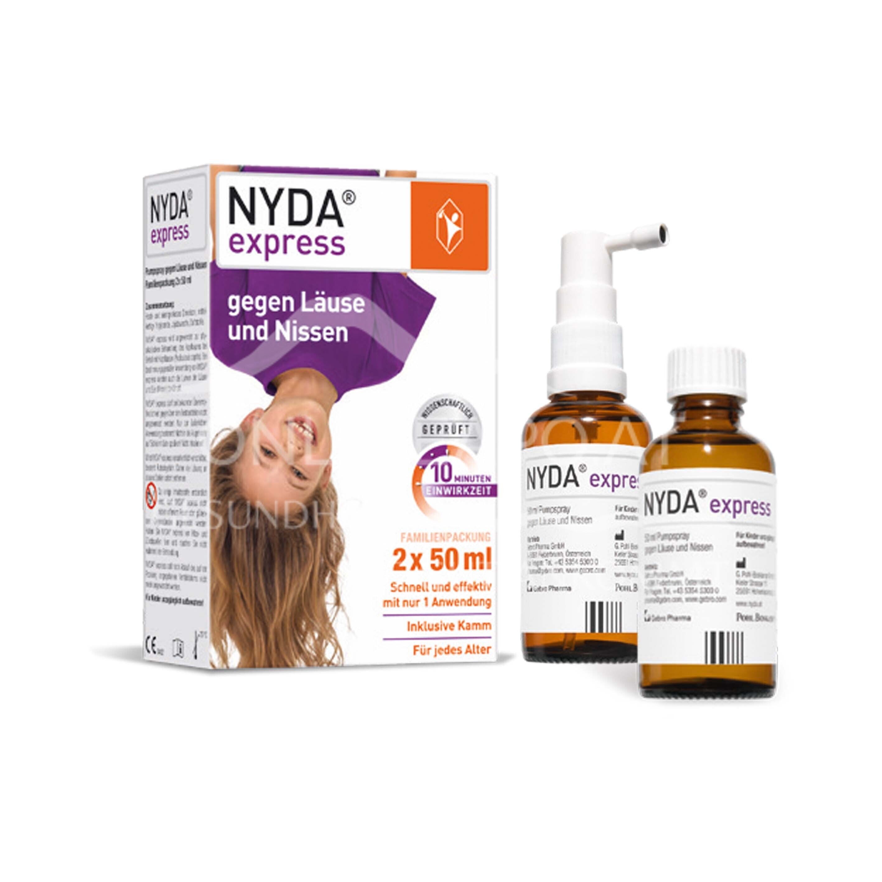 NYDA® express Pumpspray gegen Läuse und Nissen inkl. Läusekamm, 2 x 50 ml