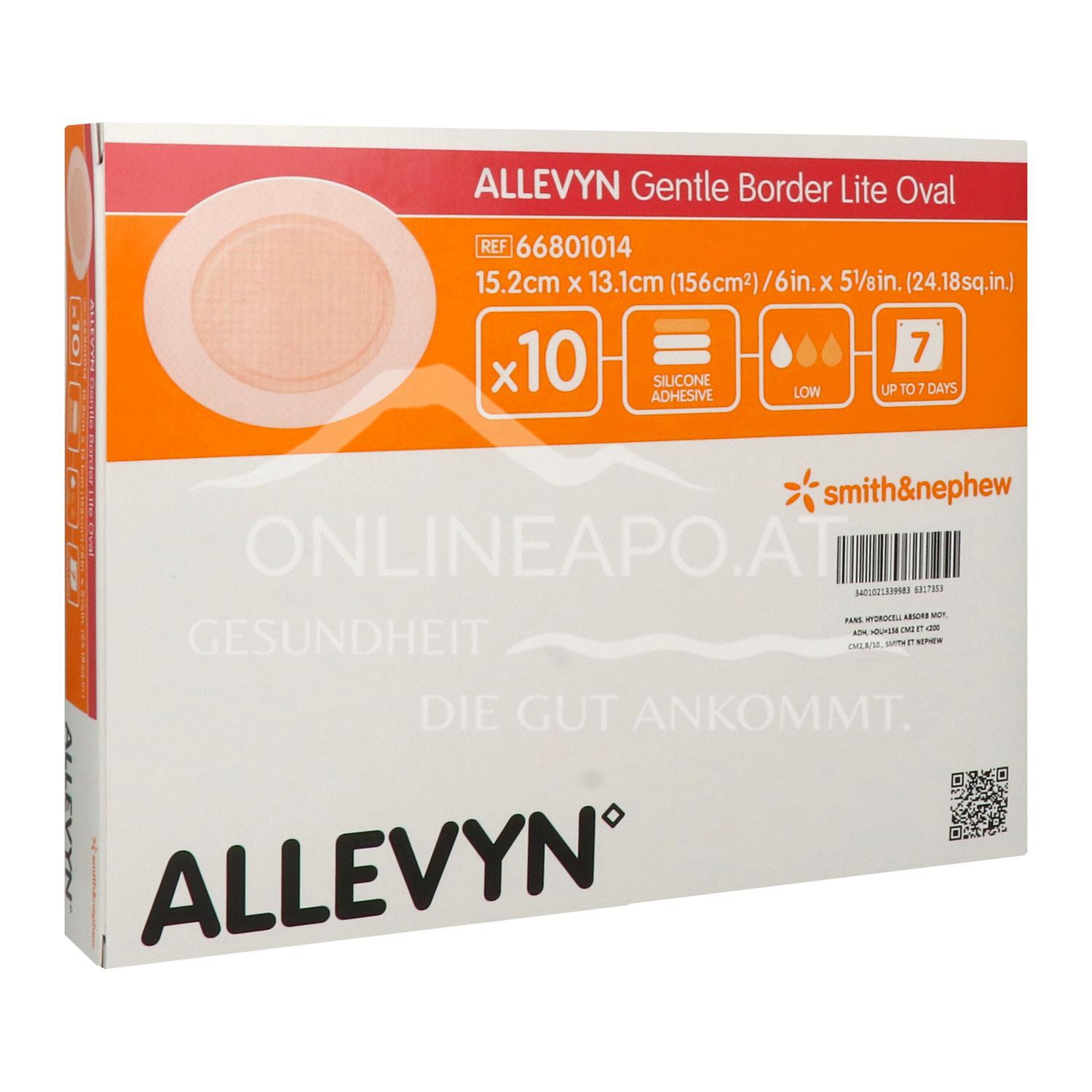 ALLEVYN GENTLE BORDER LITE Oval haftender Silikon-Schaumverband steril, 15,2 x 13,1 cm (156 cm²)