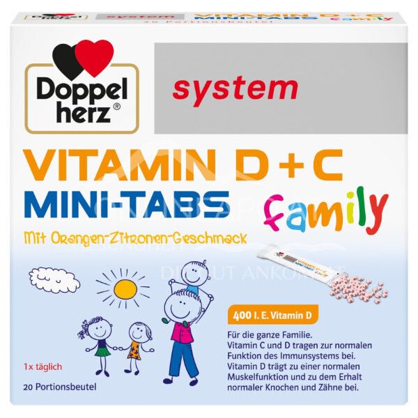 Doppelherz system Vitamin D + C Mini-Tabs family direct granulate sticks