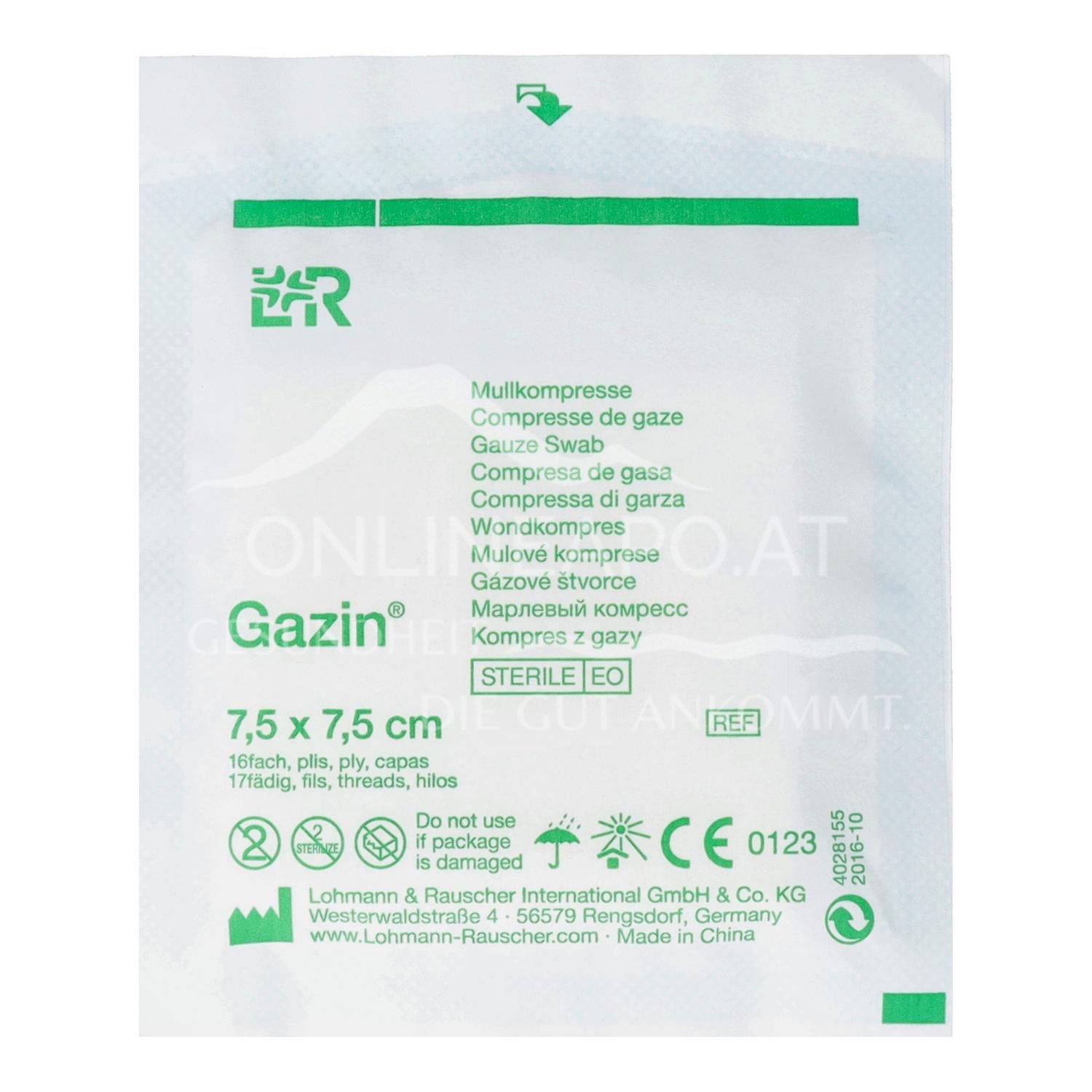 Gazin® gauze compresses sterile, 16-ply, 17-thread, 7.5 x 7.5 cm