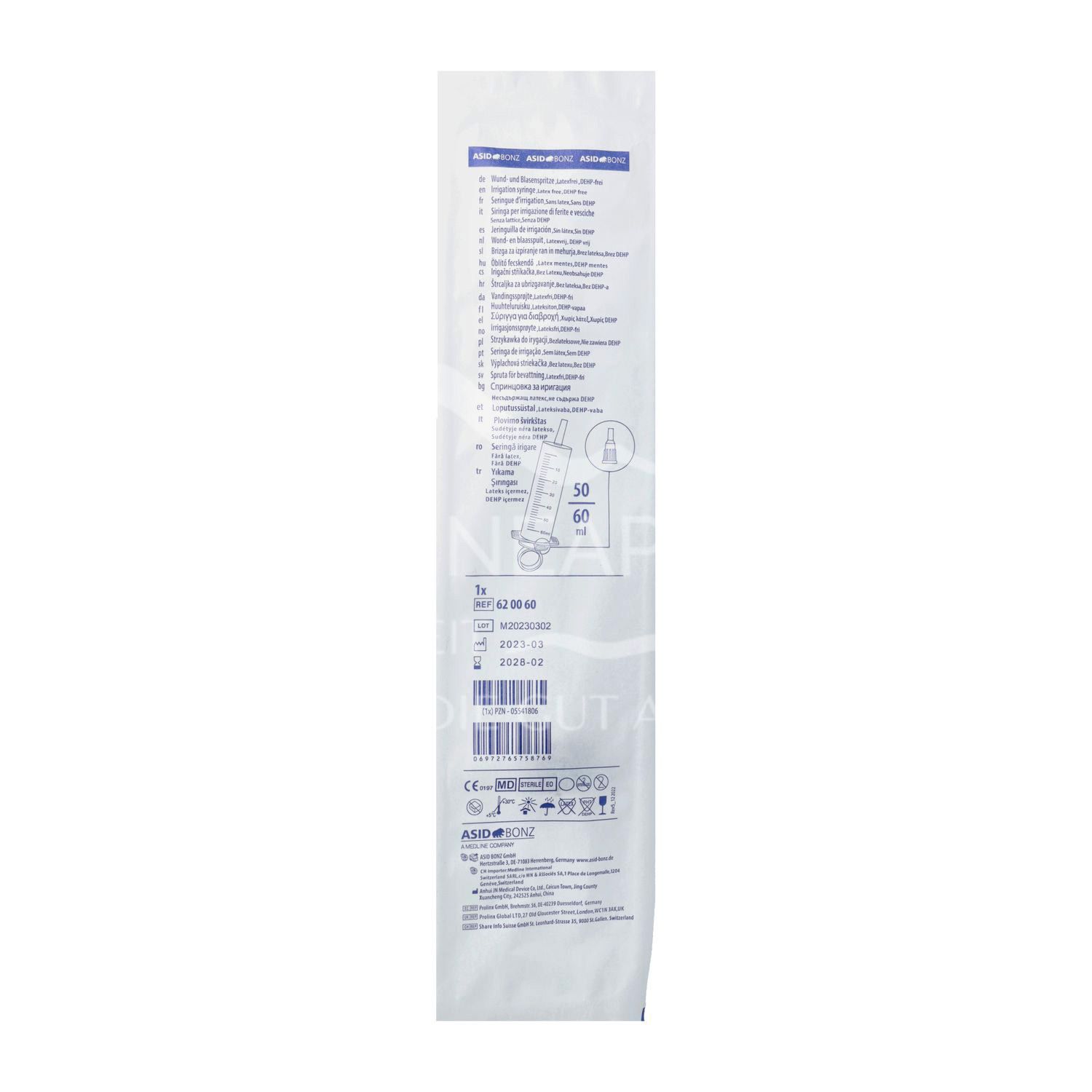 Asid Bonz Wund- und Blasenspritze 50/60 ml - gerader Katheteransatz, steril