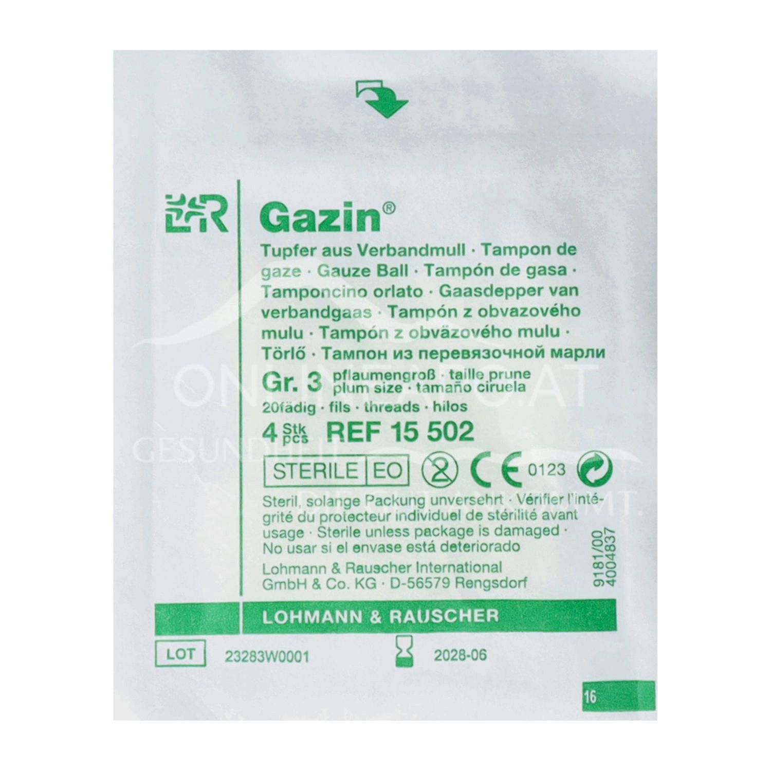 Gazin® swabs made of gauze, sterile, size 3, plum-sized - without X-ray contrast strip, 20 strands