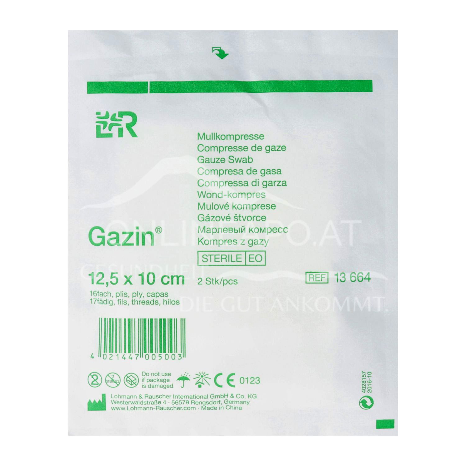 Gazin® gauze compresses sterile, 16-ply, 17-thread, 12.5 x 10 cm
