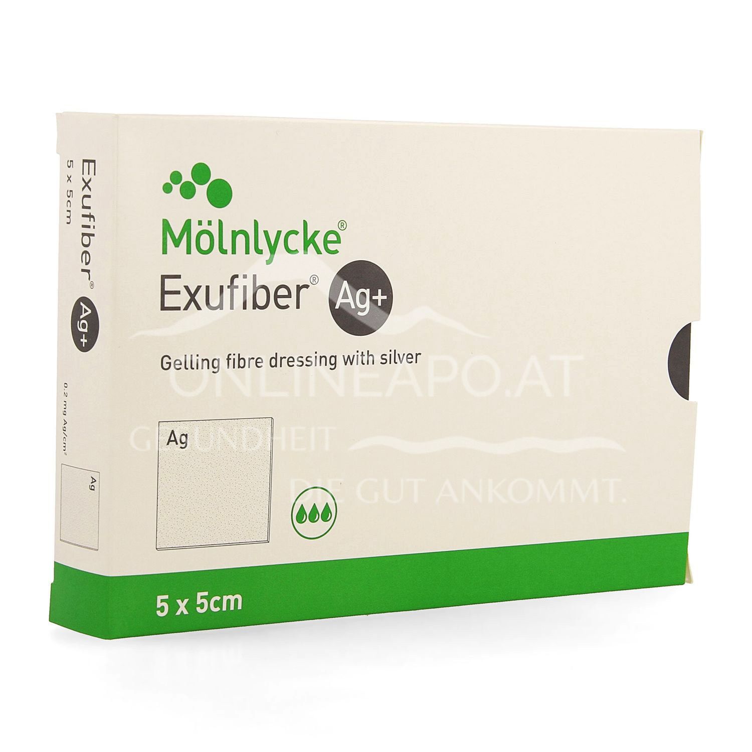 Mölnlycke® Exufiber® Ag+ gel fibre dressing with silver sterile, 5 x 5 cm
