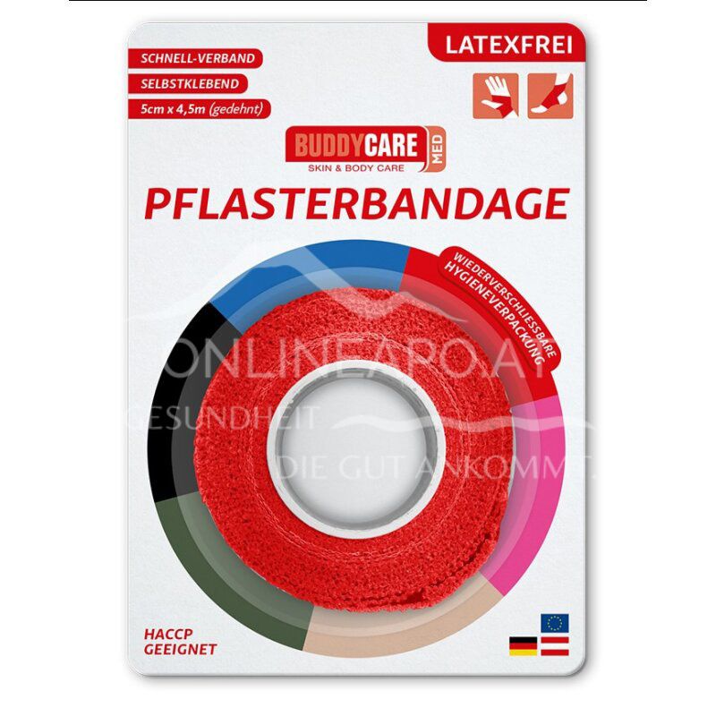 BUDDYCARE® MED Pflasterbandage Rot 5 cm x 4,5 m
