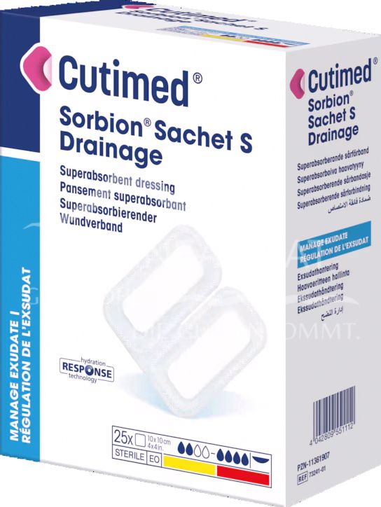 Cutimed® Sorbion® Sachet S Drainage Superabsorbierender Wundverband steril, 10 x 10 cm