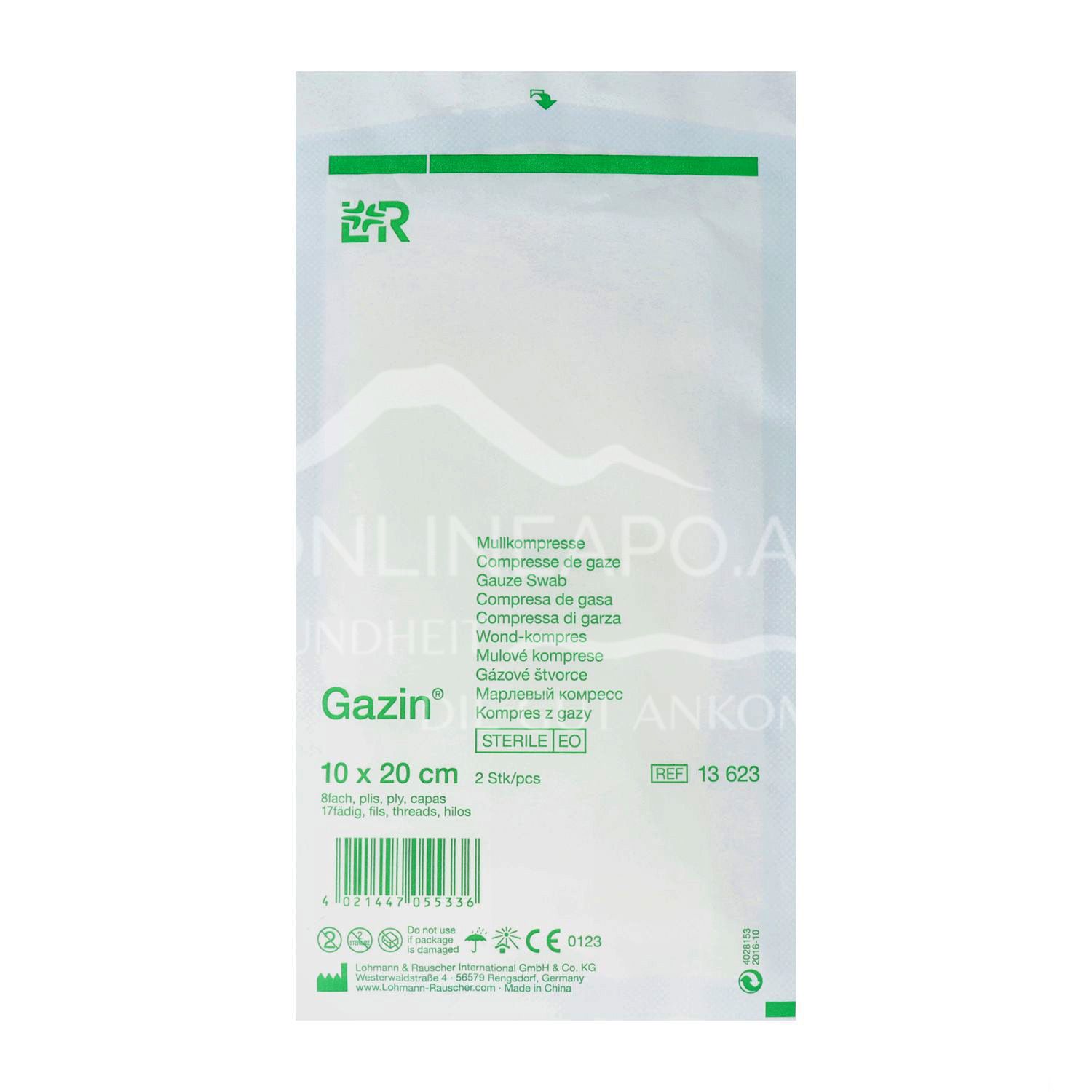 Gazin® gauze compresses sterile, 8-ply, 17-thread, 10 x 20 cm