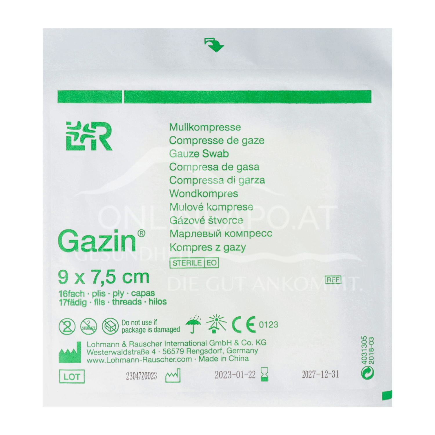 Gazin® gauze compresses sterile, 16-ply, 17-thread, 9 x 7.5 cm, 30 x 5 pieces