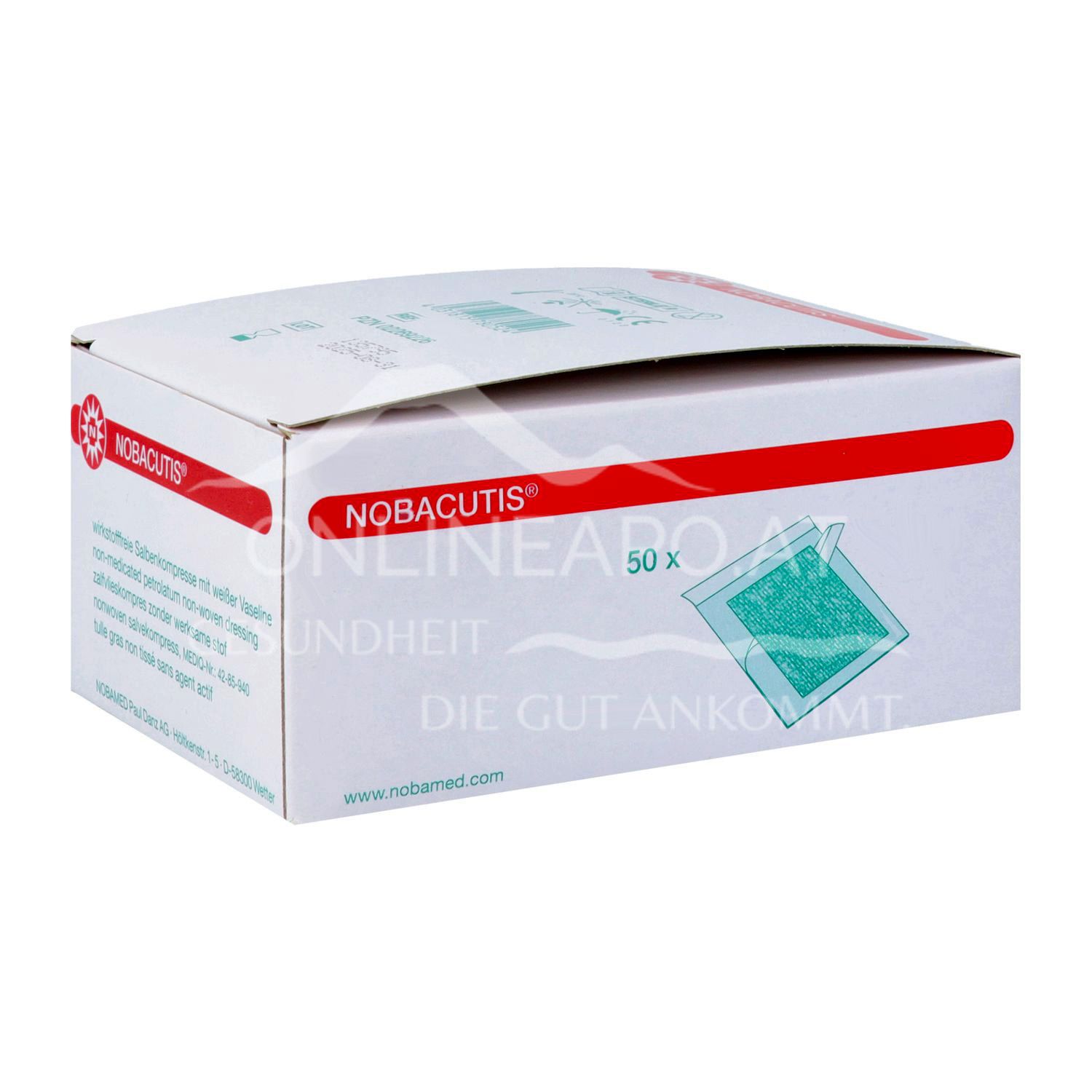 Nobacutis® wirkstofffreie Salbenkompresse mit weißer Vaseline steril, 10 x 10 cm