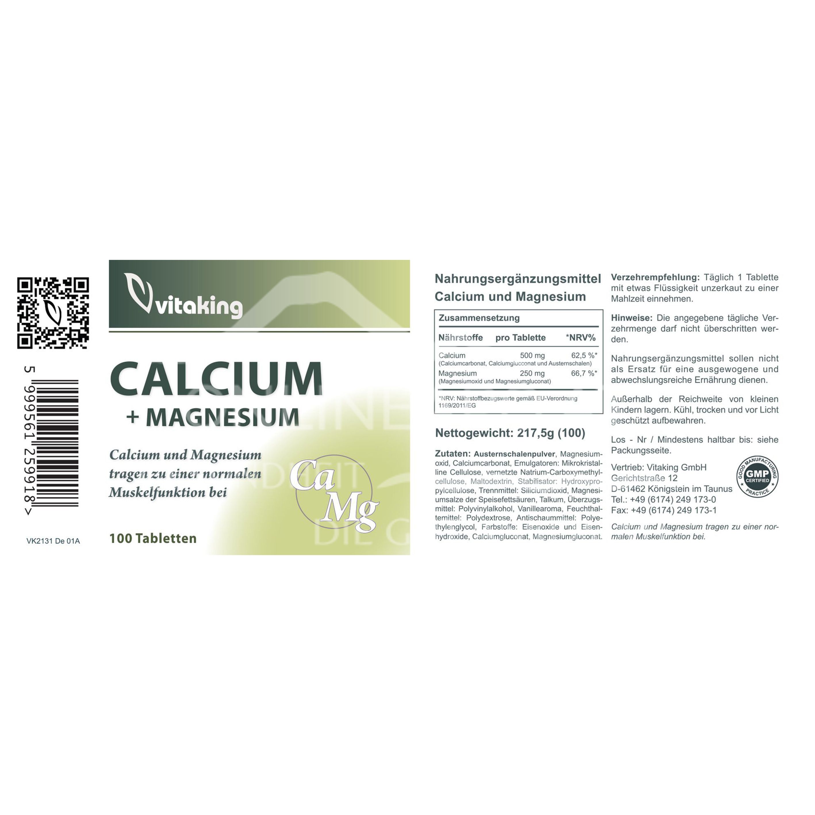 vitaking Calcium Magnesium 500/250mg Tabletten