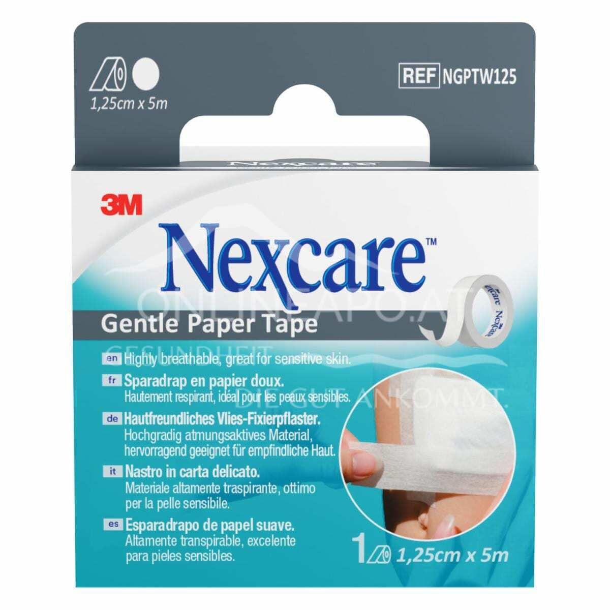 3M™ Nexcare™ Gentle Paper Tape, sensitives Fixierpflaster, Rolle, weiß, 12,5 mm x 5 m