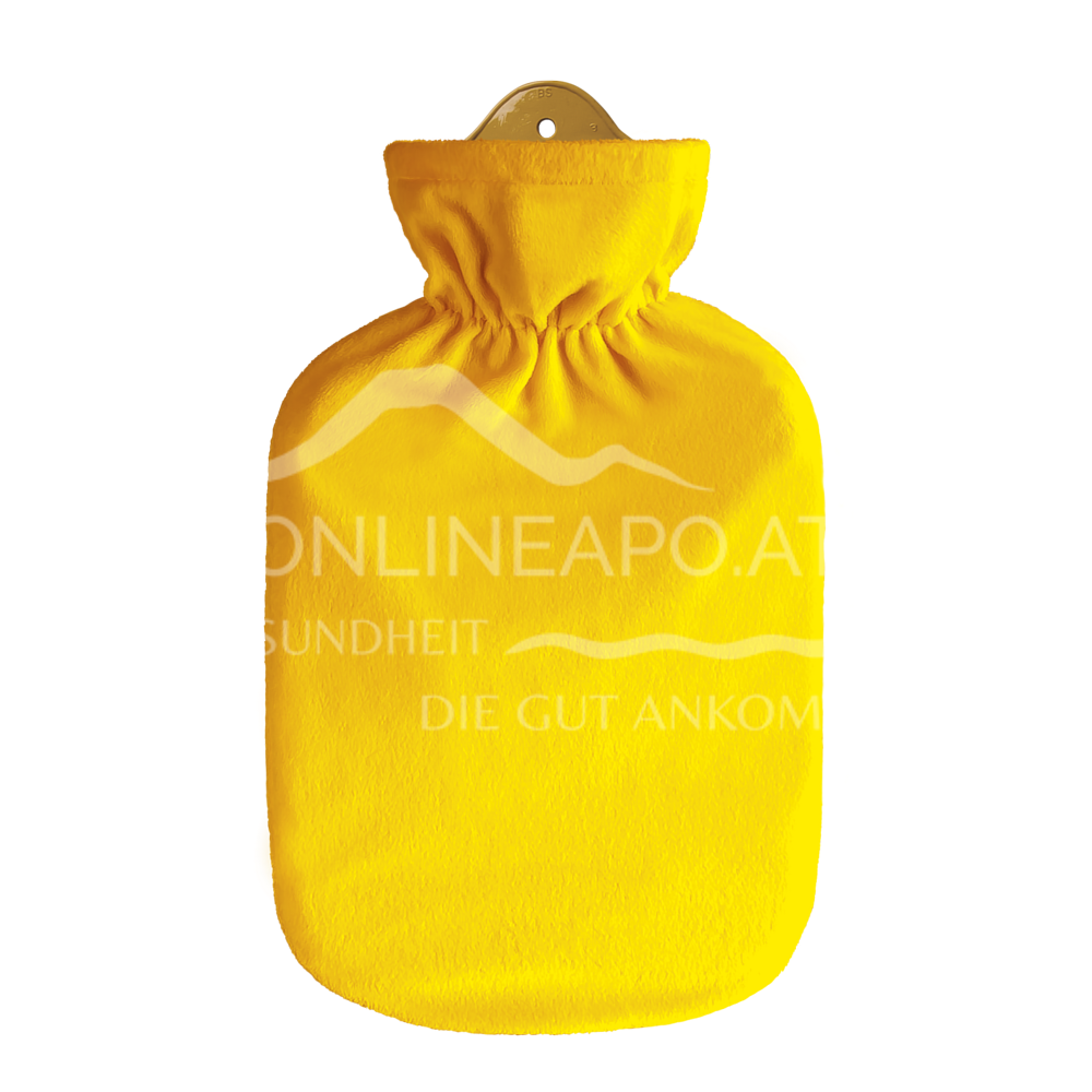 Singer hot water bottle with classic fleece cover, yellow - 2.0L