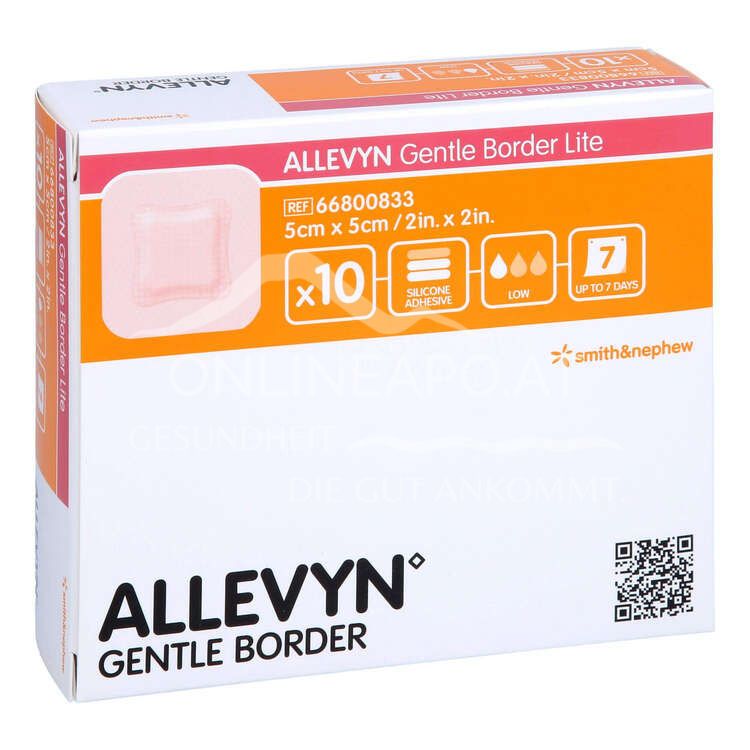 ALLEVYN GENTLE BORDER LITE haftender Silikon-Schaumverband steril, 5 x 5 cm