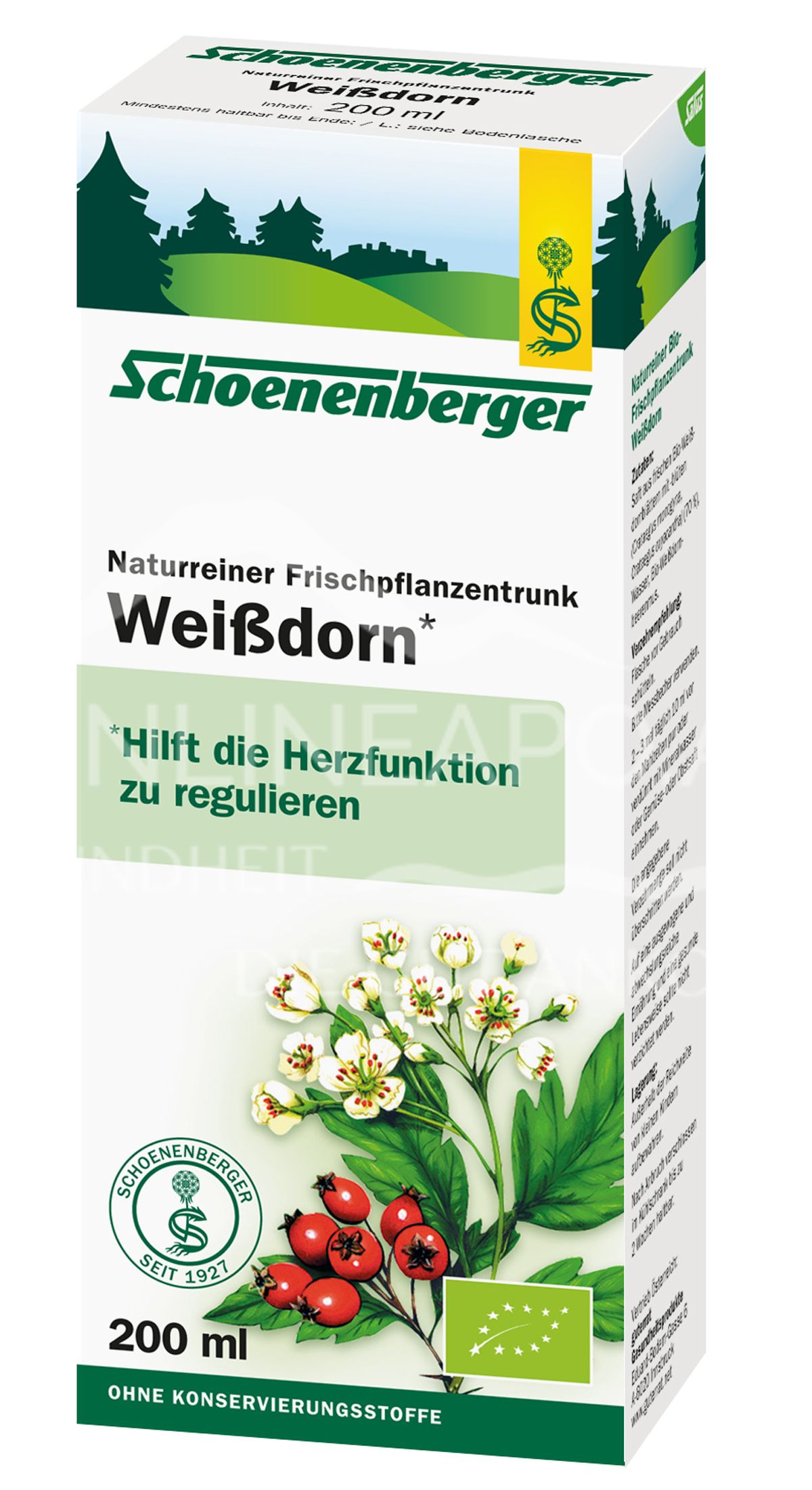 Schoenenberger Weißdorn Naturreiner Frischpflanzentrunk (BIO)