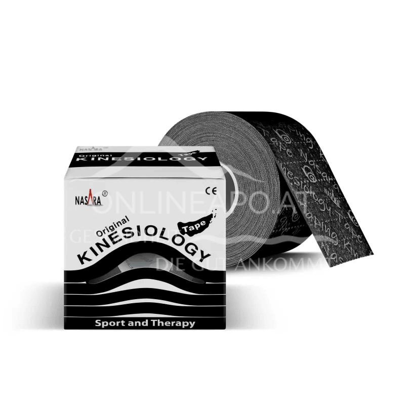 Nasara Kinesiologie Tape Schwarz 5 cm x 5 m