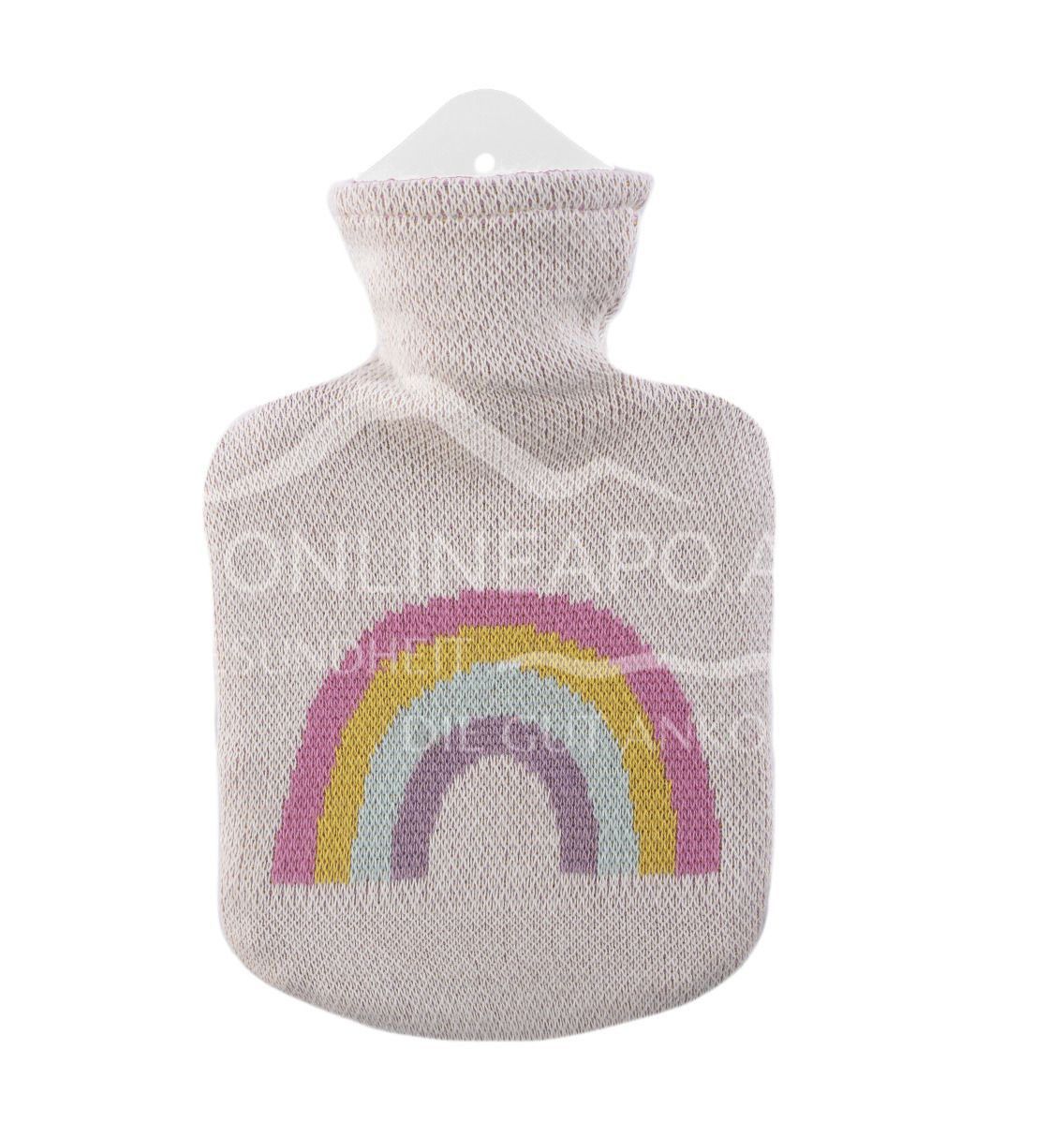 Sänger Kinder Wärmflasche mit Strickbezug aus Baumwolle "Regenbogen" - 0,8L