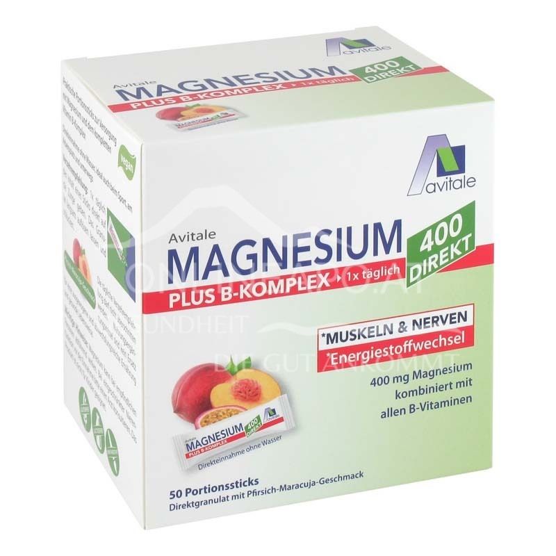 Avitale Magnesium 400 + B-Komplex direkt Pfirsich-Maracuja Direktgranulat Sticks