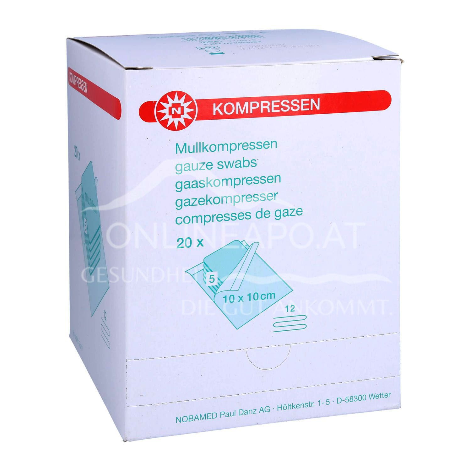 Noba Mullkompressen 12-fach, 17-fädig, steril, 10 x 10 cm, 5 x 20 Stück