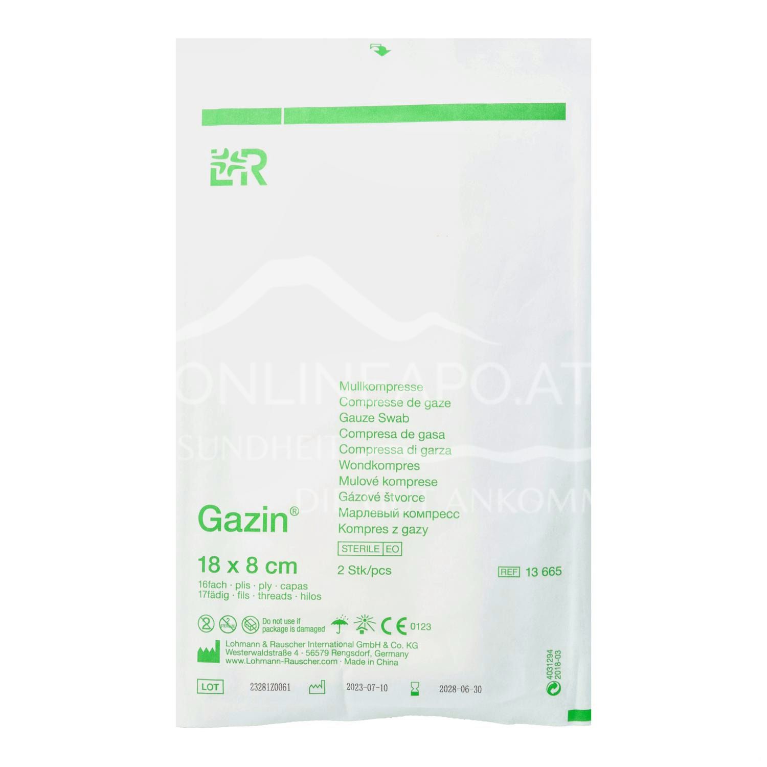 Gazin® gauze compresses sterile, 16-ply, 17-thread, 18 x 8 cm
