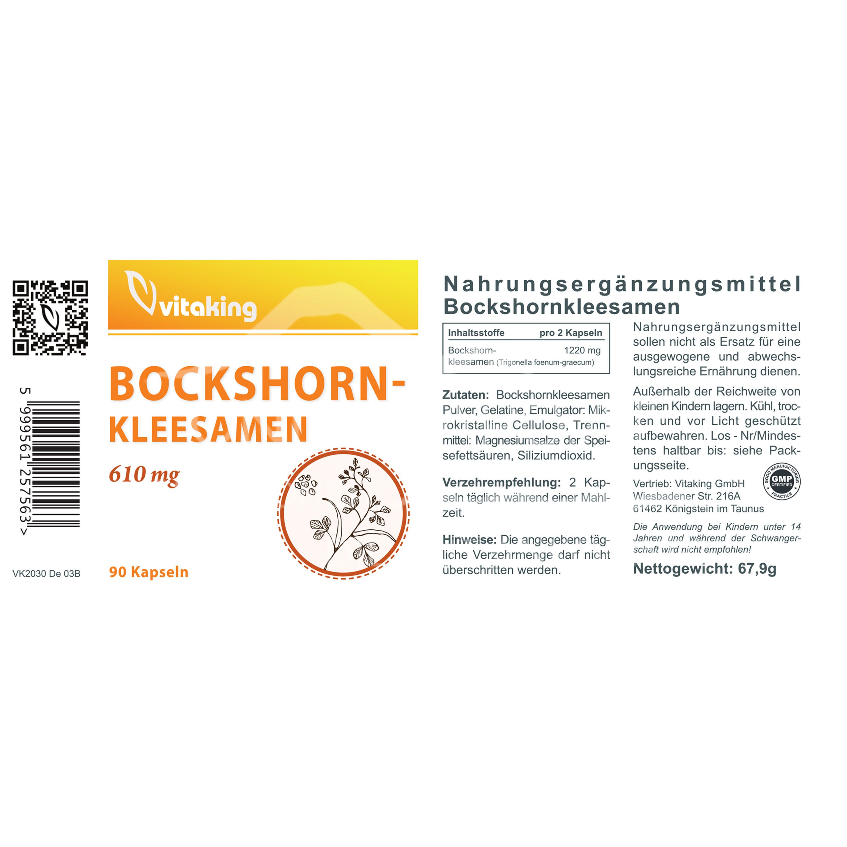vitaking Bockshornkleesamen 610 mg Kapseln