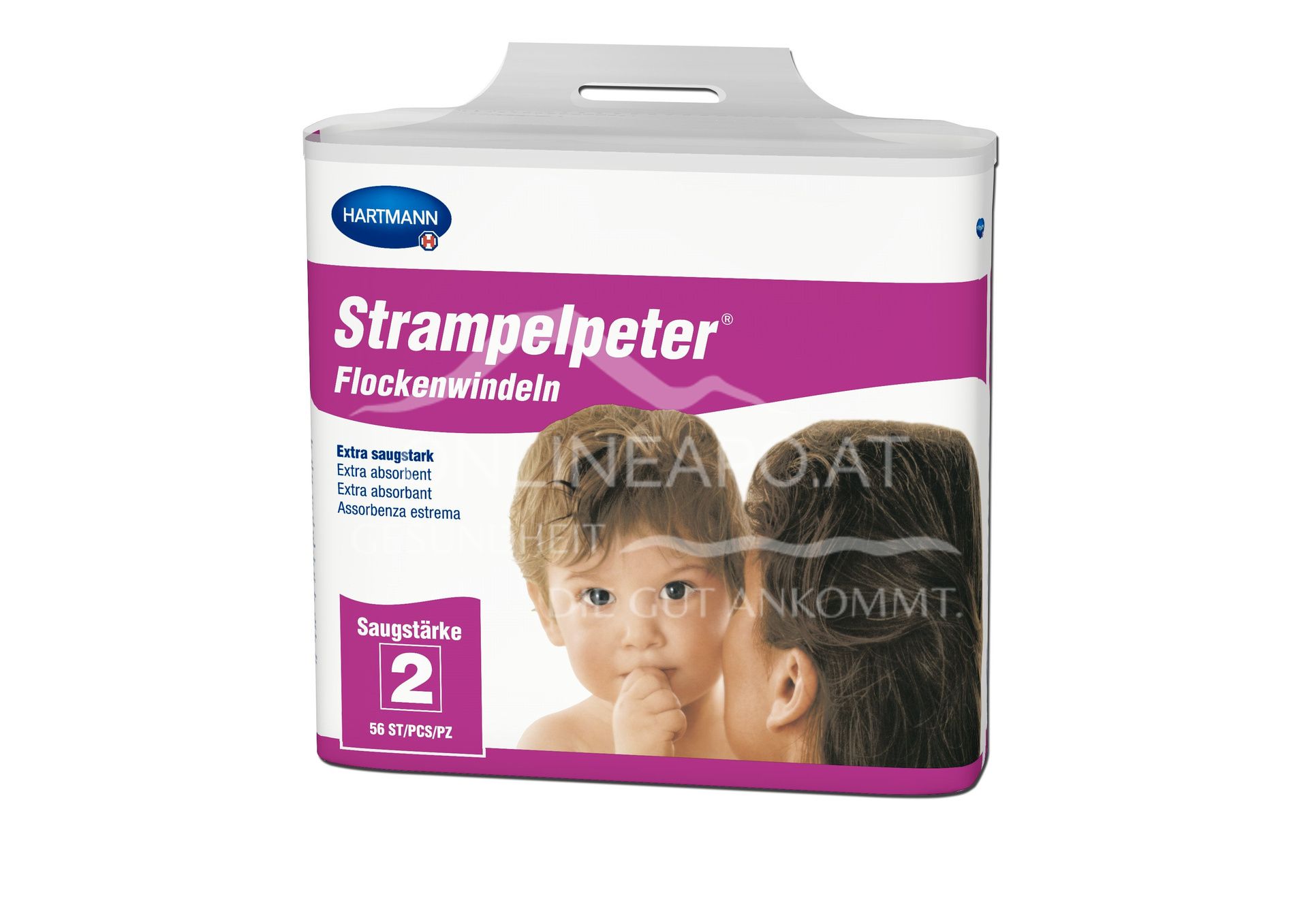 Strampelpeter® fluff nappies - white/purple, absorbency 2, 35 x 11 cm