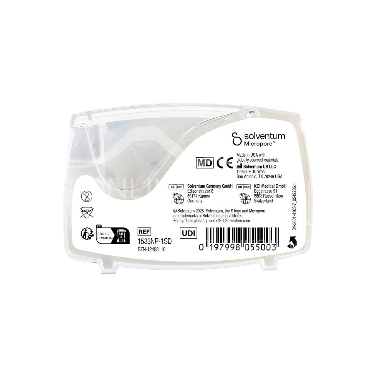 Solventum™ Micropore™ Hypoallergenes Vliespflaster, 1533NP-1, weiß, mit Abroller, 2.5 cm x 5 m