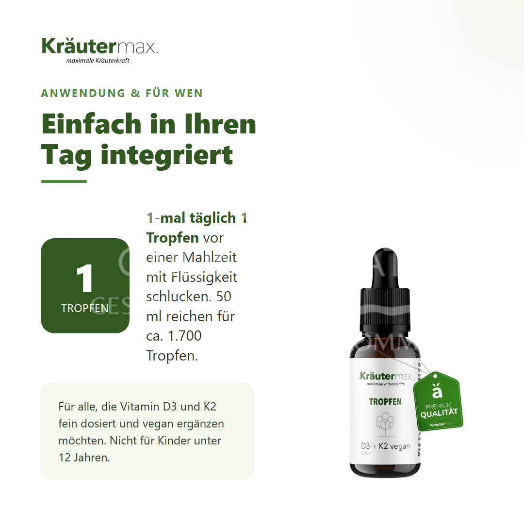 Kräutermax Vitamin D3 800 IE K2 Tropfen vegan
